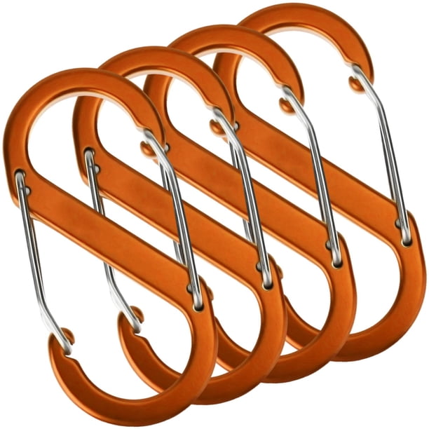 Mosquetones Llaveros VentDepot TwinLockOrange 4Pzas 10kg Forma S Bloqueo Automático Naranja Aleación de Aluminio
