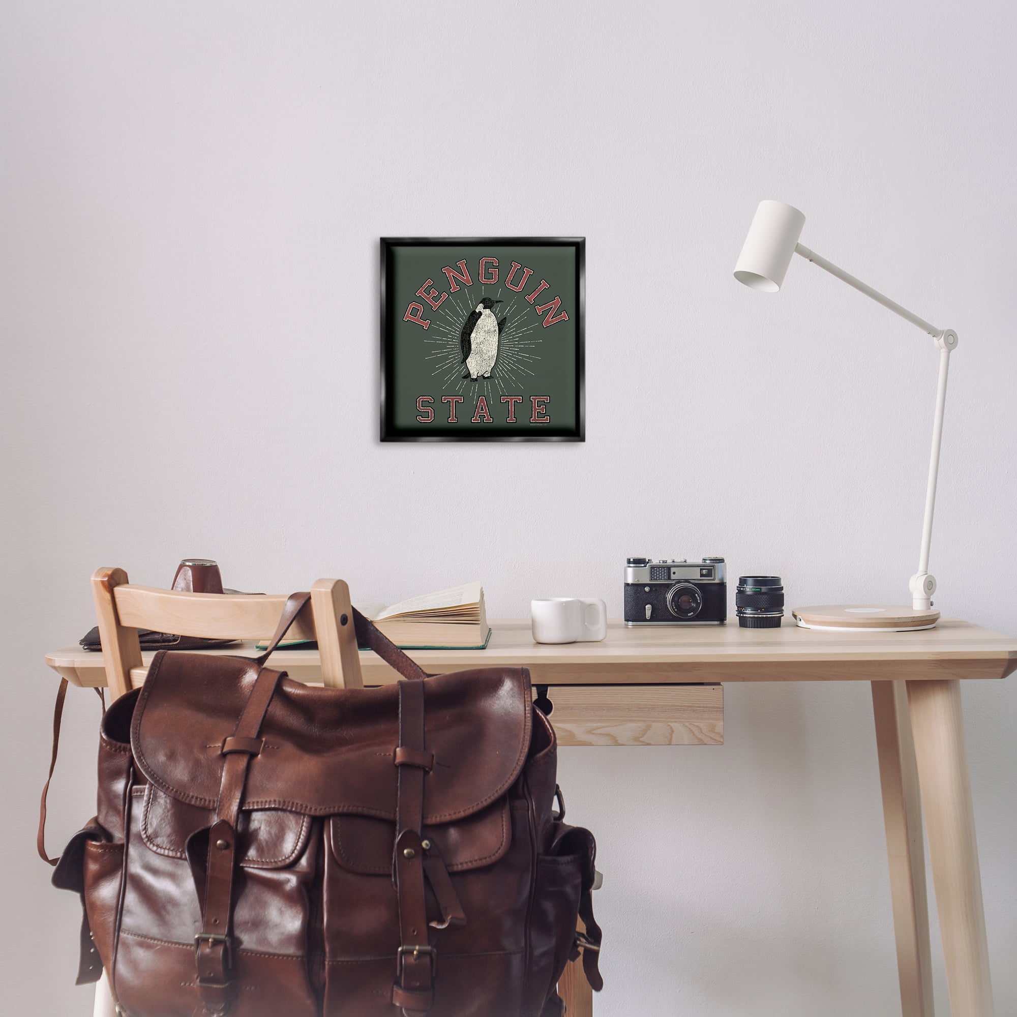 Stupell Industries Vintage Penguin State Animals Painting Black Floater Framed Canvas Art Print Wall Art, 18 x 18