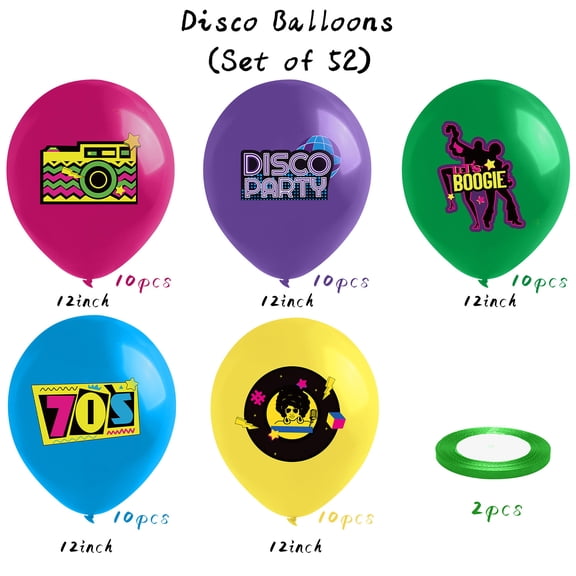 Grobro7 70s Party Balloons, 12 inch Retro Latex Balloons for Birthday Decor,52Pack,Colorful