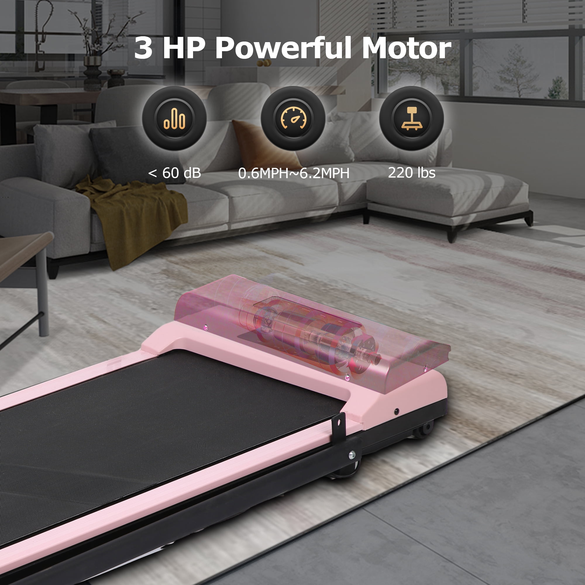 HYEASTR Portable Folding Treadmill 3.0HP Walking Pad Treadmill 220LB Capacity Under Desk Treadmill with Remote Control 2 in 1 Exercise Jogging Running Machine for Home/Office - Pink