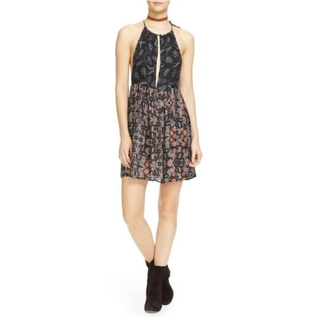 Free People Womens Floral A-line Dress, Black, Medium