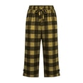 thumbnail image 6 of Pounoo Women's Capri Pants Elastic Waist Cotton Capri Pants Loungewear Style Lightweight Breathable Drawstring Waist Plaid Print Button Hem with Pockets Capri Pants Gift, 6 of 7