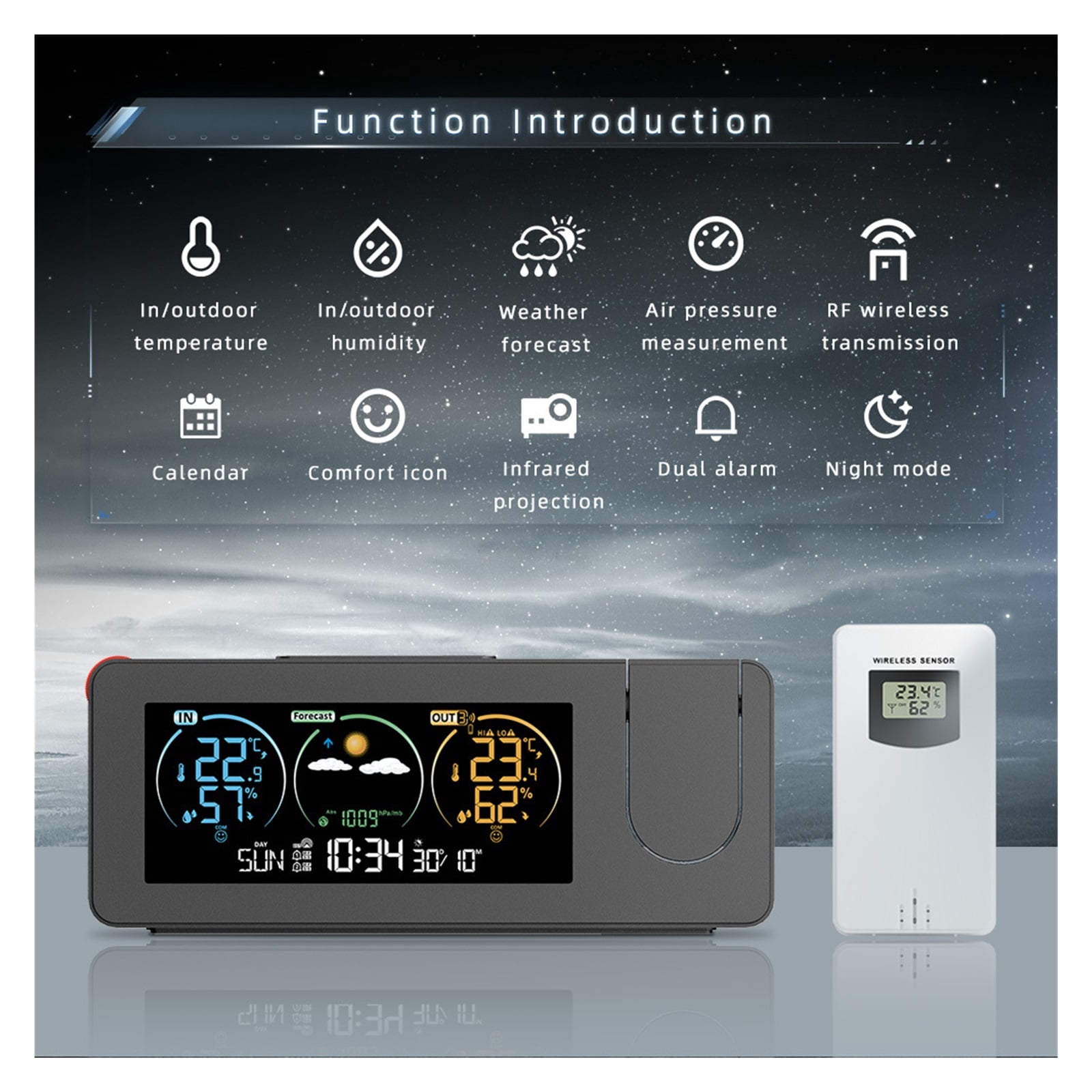 Weather Station Thermometer Electronic Projection Weather Forecast Temperature and Humidity