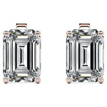 JeenMata Minimalist 4 Carat Emerald Cut Moissanite Solitaire Stud Earrings In 18K Rose Gold Plating Over Silver