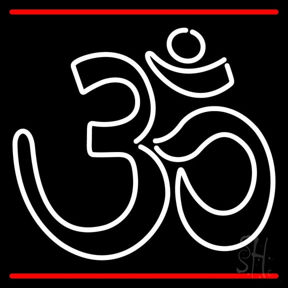 Om With Line LED Neon Sign 16" Tall x 16" Wide - inches Black Square Cut Acrylic Backing, with Dimmer - Premium built indoor Sign for Home dcor, Event, Religious place, Store interior, Office.