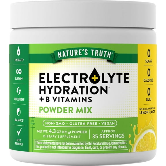 Electrolytes Powder with B Vitamins | No Sugar | For Men & Women | Lemon Flavor | by Nature's Truth