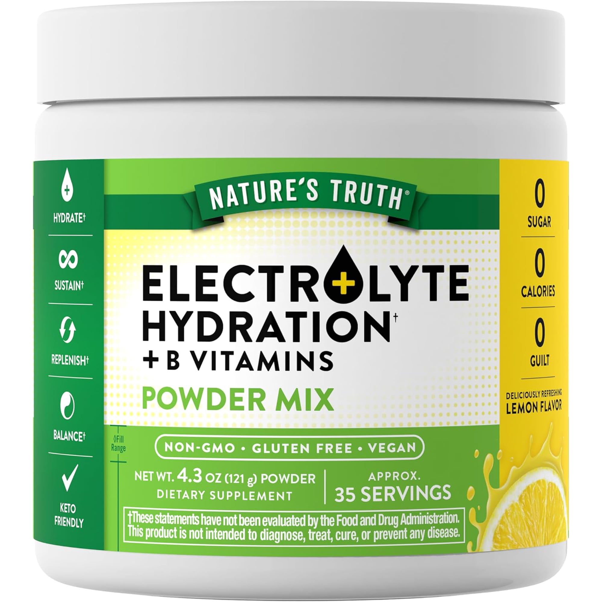 Electrolytes Powder with B Vitamins | No Sugar | For Men & Women | Lemon Flavor | by Nature's Truth