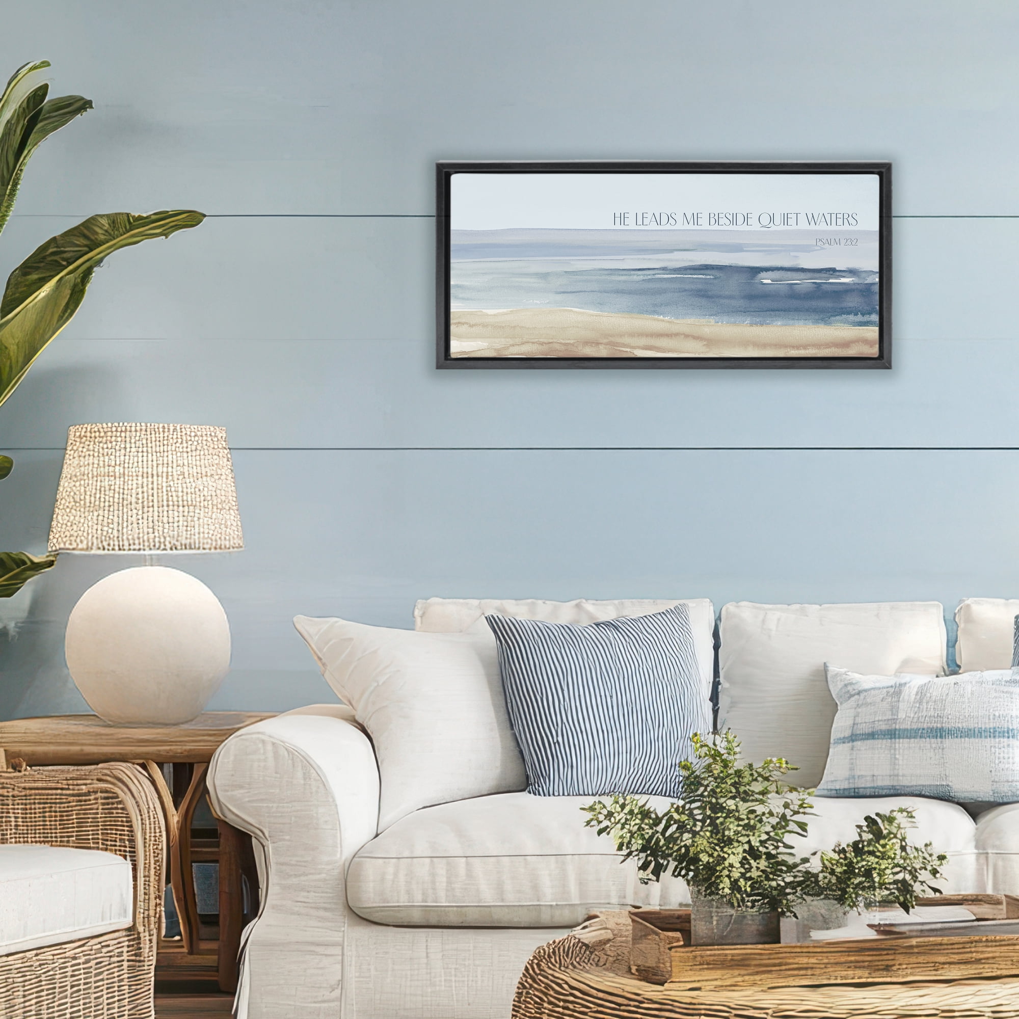 Stupell Industries He Leads Me Quiet Waters Black Framed Floater Canvas Wall Art, design by Lanie Loreth