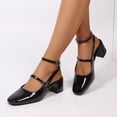 thumbnail image 4 of LuckLilac Women's Square Toe Slingbacks Mary Jane Pumps Patent Leather Chunky Low Heel Buckle Strap Heels sandals Wedding Party Dress Shoes, 4 of 5
