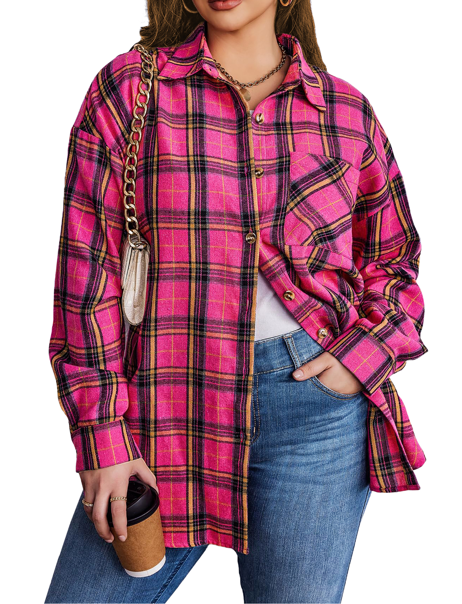 Fantaslook Plus Size Flannel Plaid Button-Down Shirt photo 2