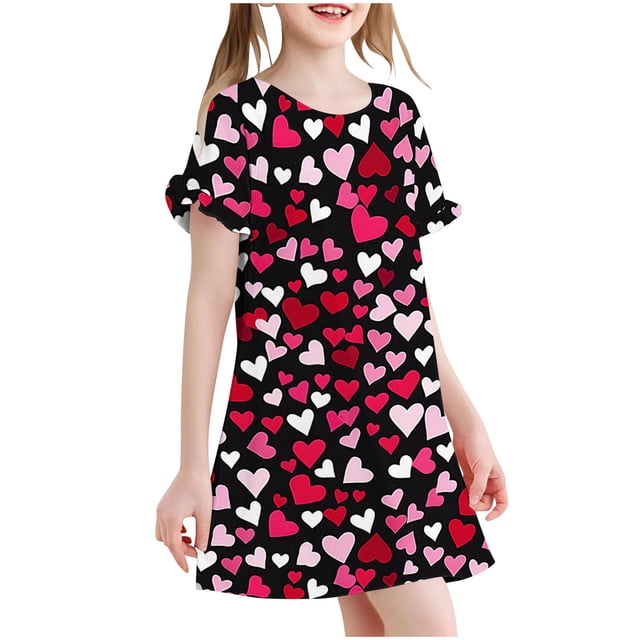 RXIRUCGD 2025 Vêtements d'Été pour Enfants 3-12 Ans Mode Imprimée Pyjama Rêveur Mi-Mollet Chemise de Nuit