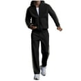 thumbnail image 2 of Donemore Men's Waffle-Knit Hooded Sweatshirt & Elastic Waist Jogger Pants Set with Drawstring, Solid Color Casual Loungewear Two-Piece Outfit, 2 of 8