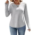 thumbnail image 3 of Nlife Women Lace Patchwork Crew Neck Long Sleeve Ribbed Top, 3 of 7