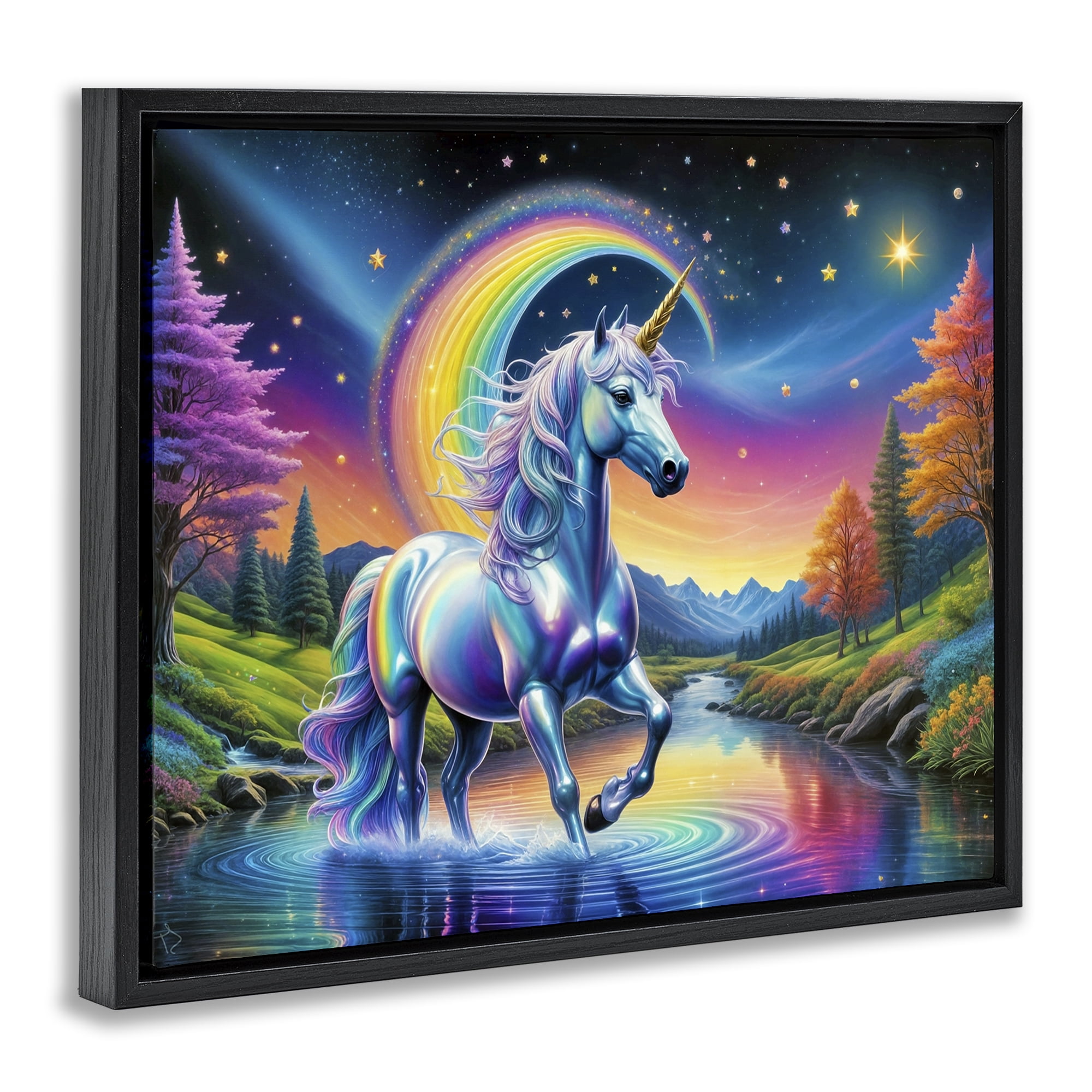 Stupell Industries Rainbow Prism Unicorn Black Framed Floater Canvas Wall Art, design by Tabz Jones