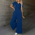 thumbnail image 4 of biudgviw Women's Jumpsuits Short Sleeve V Neck Half Button Textured Wide Leg Rompers Loose Casual Overalls with Pockets, 4 of 7