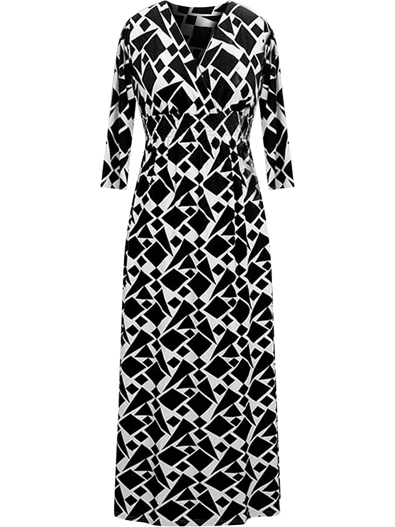 Black & White Patterned Empire Waist Long Sleeve Maxi Dress Size Medium