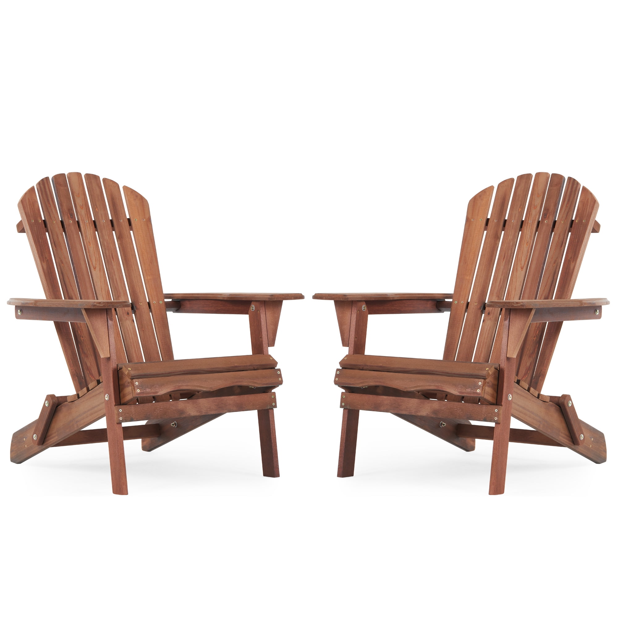 Set of 2 Solid Wood Folding Adirondack Chairs - Half Assembled Outdoor Patio Lounge Chairs for Backyard, Deck, Poolside & Fire Pit - Premium Hemlock Wood Garden Furniture