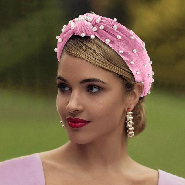 Serre-tête Perle Noué Rétro Nœud Moyen en Velours Accessoire pour Cheveux