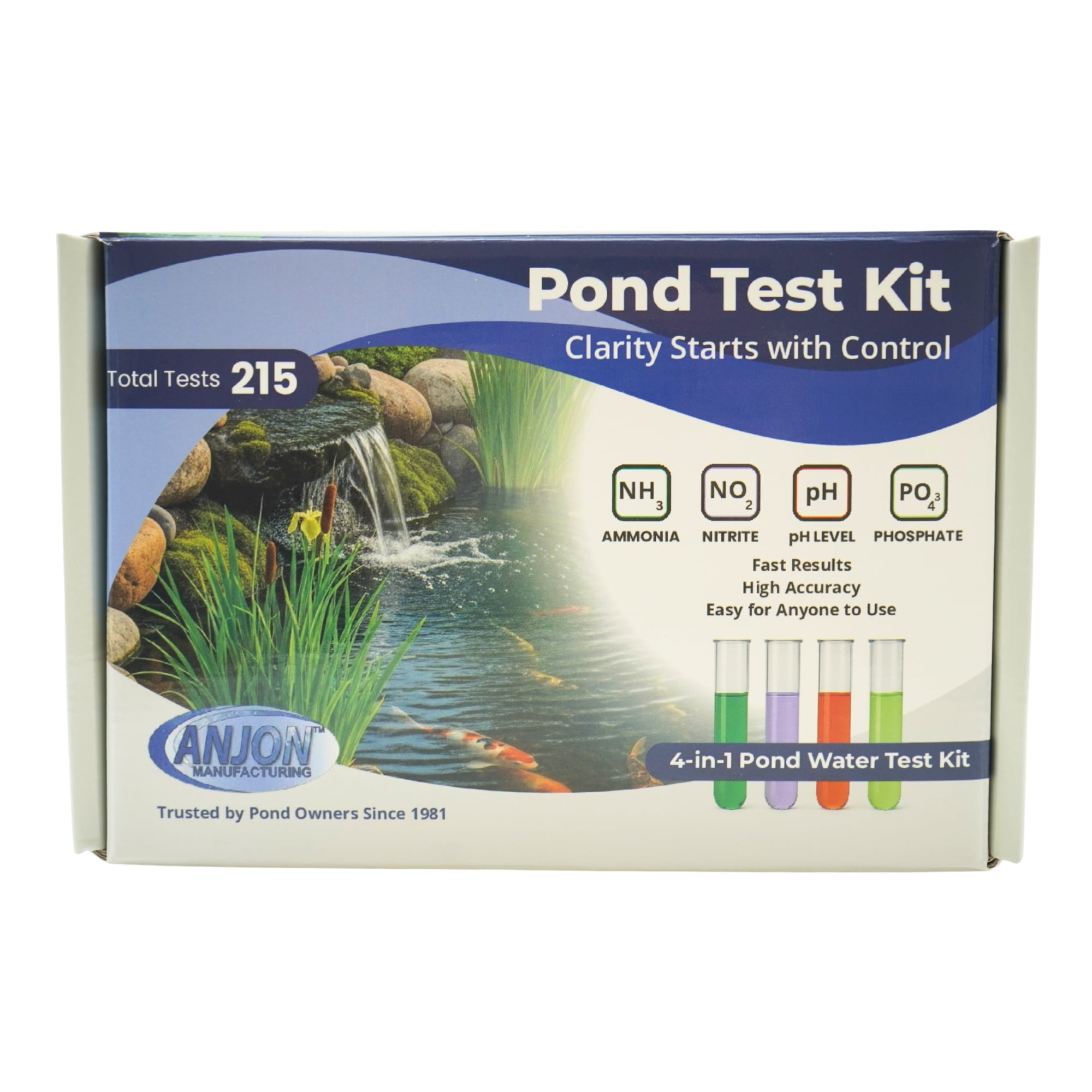 Half Off Ponds 4-in-1 Pond Water Quality Kit, 215 Tests for pH & Ammonia, Glass Tubes, Fresh & Saltwater