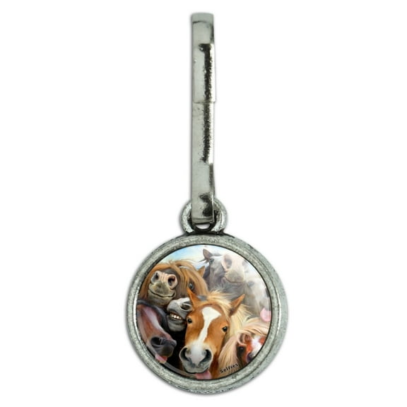 Horses Selfie Antiqued Charm Clothes Purse Suitcase Backpack Zipper Pull Aid