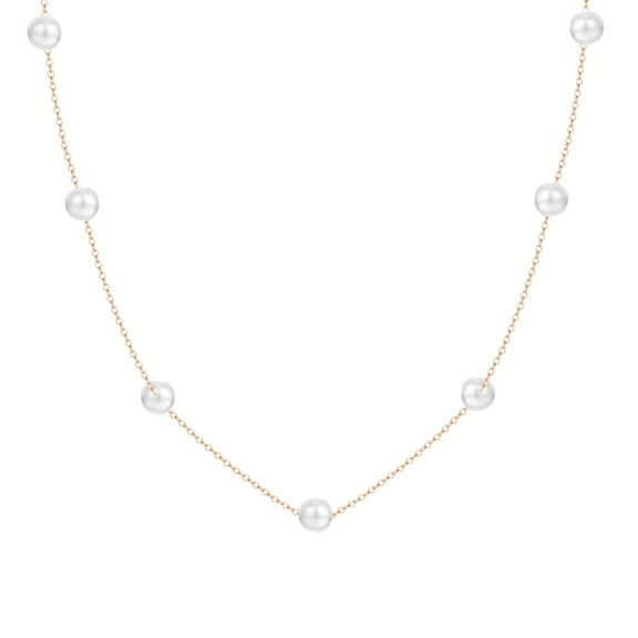 CILENON Gold Pearl Necklace For Women, Chunky 18K Gold Plated Layered Pearl Necklaces Trendy Double Layered Pearl Choker Necklace Chain Pearl Necklace Gold Jewelry Birthday Gifts(E,One Size)