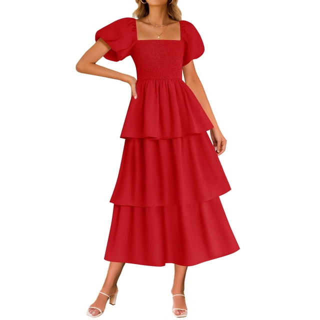Vestido ZESICA 2025 Summer Boho Midi de manga corta para mujer