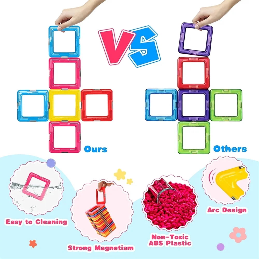 NOGIS Magnetic Blocks Tough Building Tiles Toys for 3+ Year Old Learning by Playing Games for Toddlers Toys Compatible with Major Brands Building Blocks (100 Pcs )