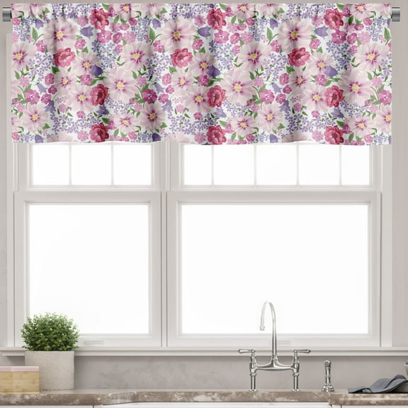 Ambesonne Watercolor Valance Pack of 2, Fresh Spring Flora, 54"X12", Lavender Pink Green