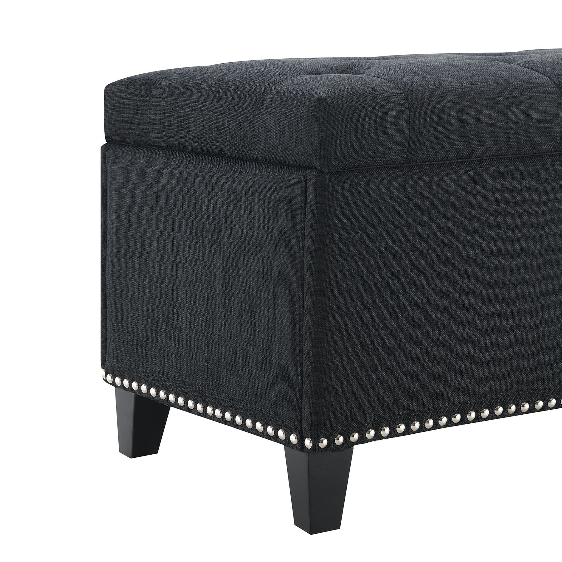 S-HOME Versatile 47.5-Inch Ottoman Storage Seat  with Safety Close Hinge, Teddy Upholstered Ottoman for Home Organization, Black