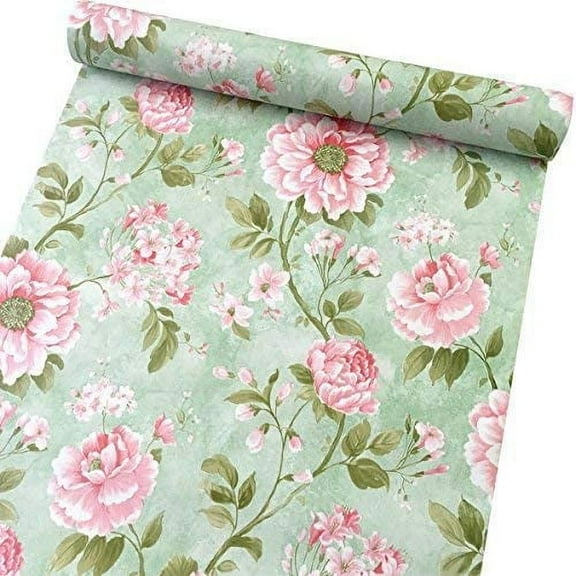 Zhuge Vintage Flower Drawer Shelving Paper Self-Adhesive Shelf Liner Makeup Jewelry Cabinet Decor 17.7 Inch by 9.8 Feet
