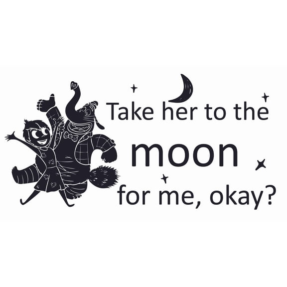 Bing Bong And Joy Wall Art Decal | 11" x 20" DIY Stick And Peel Vinyl Adhesive Walt StickerDecal Inside Out Movie Quotes Home Wall Decoration Removable Sticker - Take Her To The Moon For Me Okay