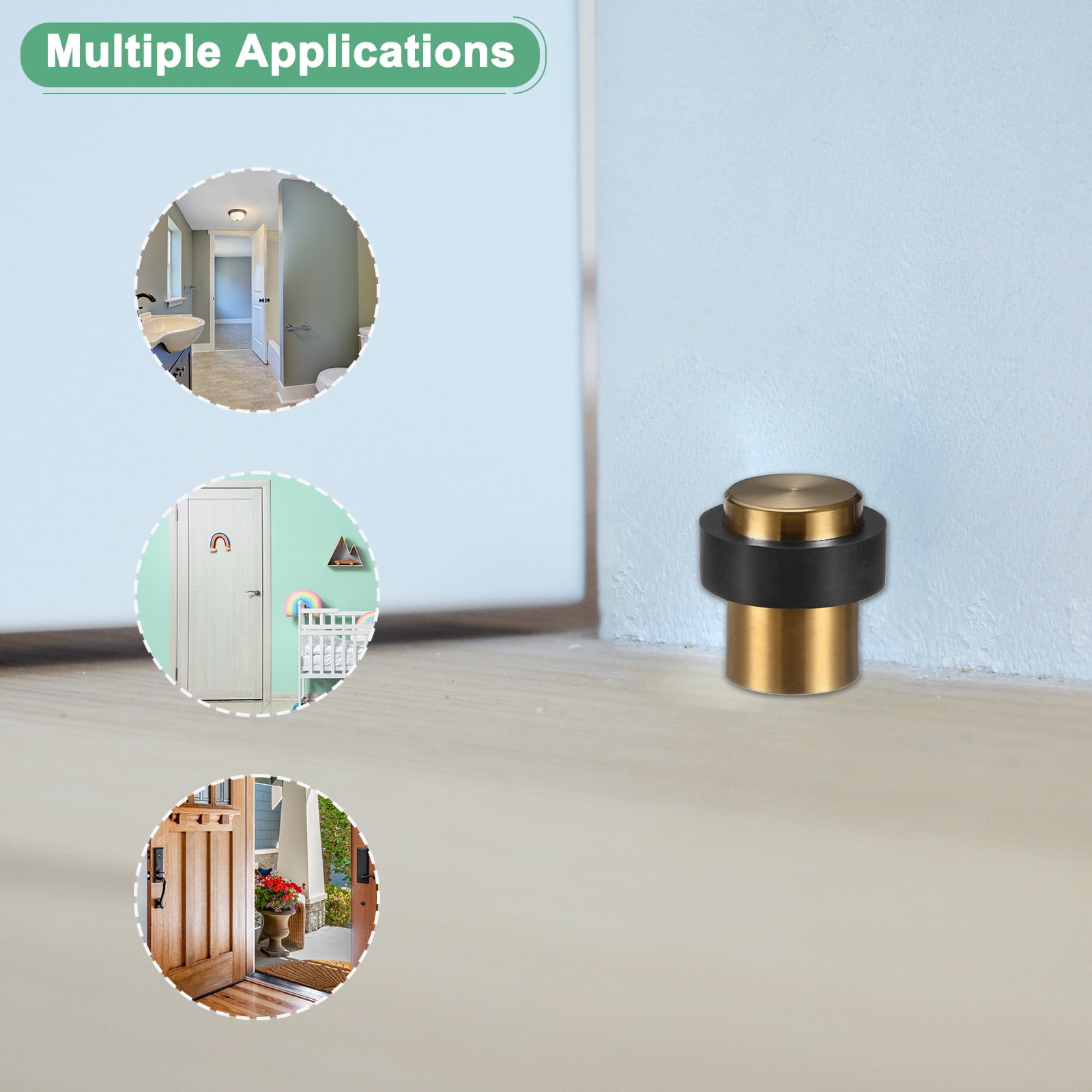 Uxcell 4-Pack Floor Door Stoppers, Stainless Steel Cylindrical Door Stop with Plastic Rubber Bumper [Gold Tone]