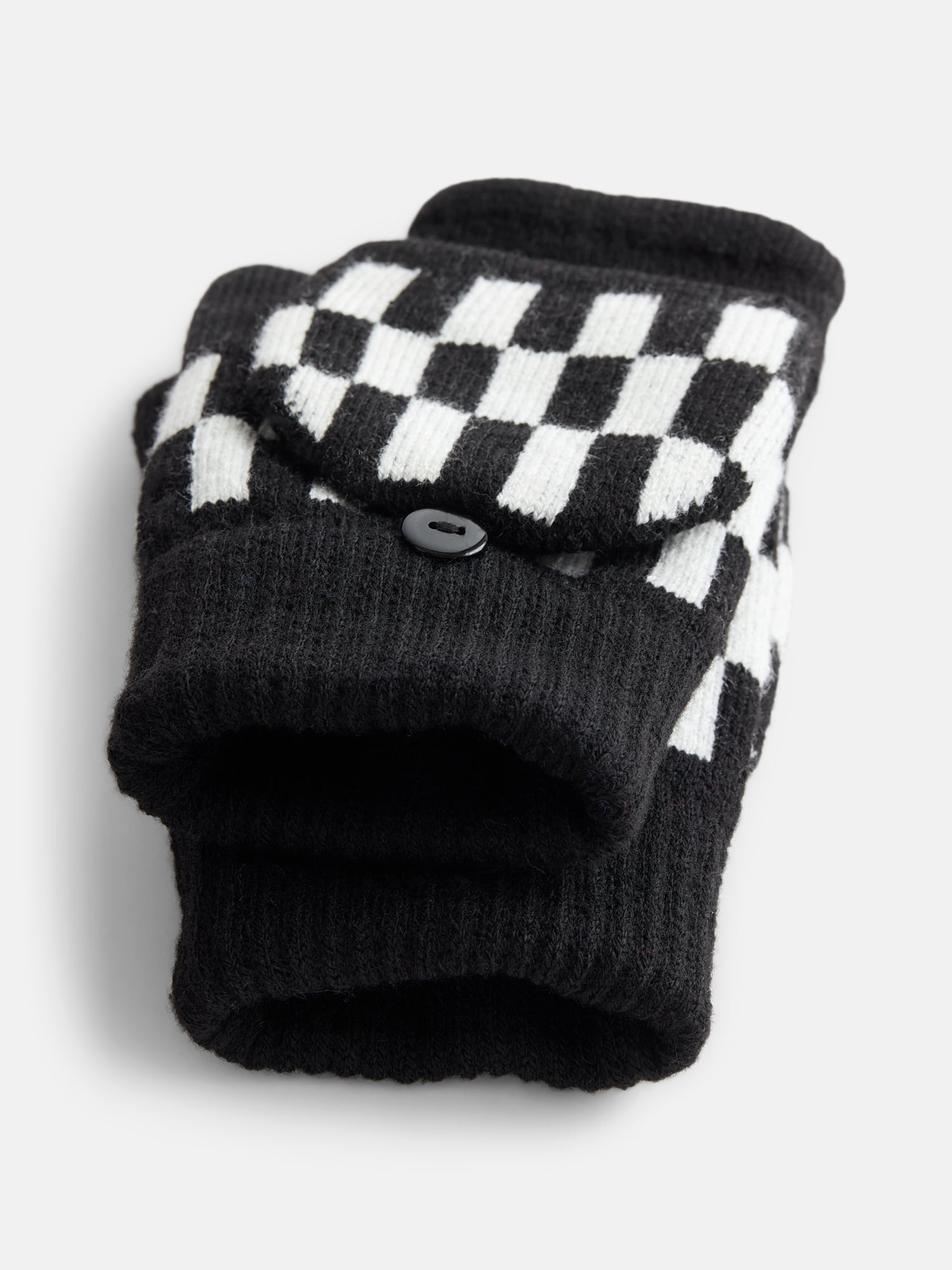 No Boundaries Women's Ribbed Knit Checkered Pop Top Mittens