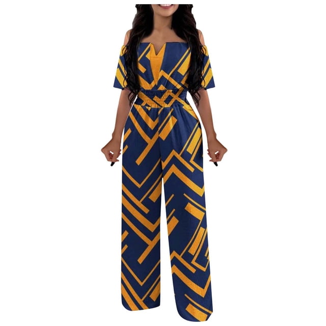 Gibobby Monos de Moda Mono de moda con cintura estampada de un hombro de verano para mujer(Azul marino, M)