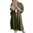 thumbnail image 2 of SAYOO, gabardina abierta por delante para mujer, cárdigan largo de manga 3/4 informal holgado de Color sólido para ropa de calle de otoño SAYOO  moda, 2 of 5