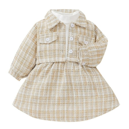 

Baby Girls Boys Plaid Autumn Long Sleeve Coat Jacket Princess Dress Set Clothes