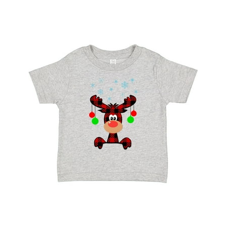 

Inktastic Cute Flannel Reindeer with Christmas Bulbs and Snowflakes Gift Toddler Boy or Toddler Girl T-Shirt