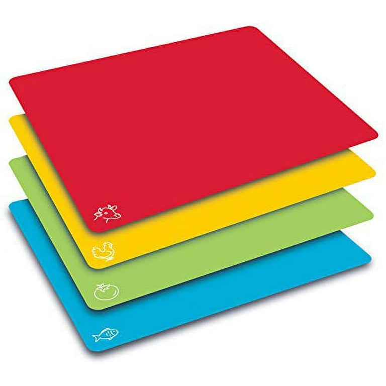 Better Kitchen Products Extra Thick Flexible Plastic Cutting Board Mats, Set of 4, Color Coded with Food Icons, Waffle Back Grip Underside by Better