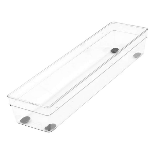 Bandeja de almacenamiento de cajones de plástico Glad – Contenedor organizador resistente para el hogar, cocina, baño, dormitorio, oficina | Pies antideslizantes, 13" x 3", transparentes