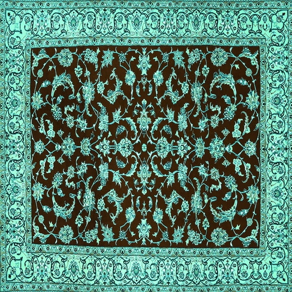 Ahgly Company Indoor Square Persian Turquoise Blue Traditional Area Rugs, 6' Square