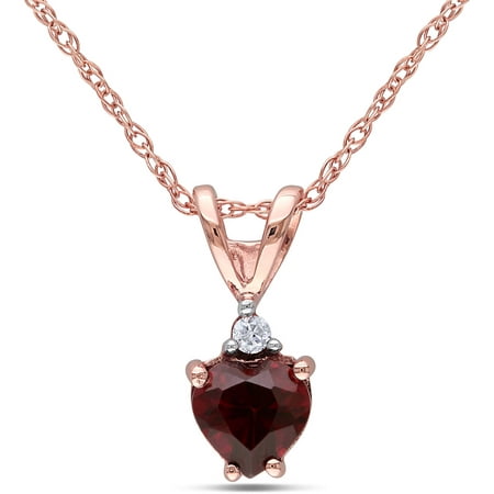1/2 Carat T.G.W. Garnet and Diamond Accent 10kt Pink Gold Heart Pendant, 17