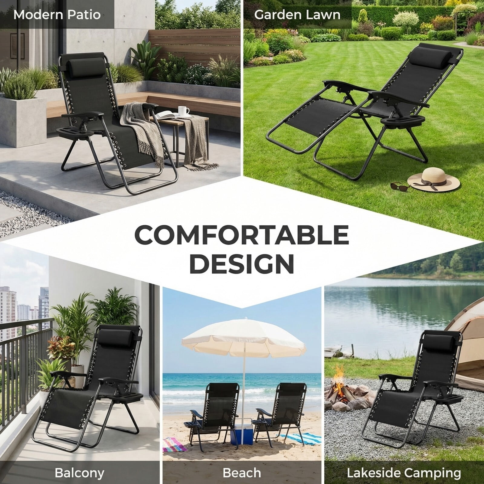 Easy4Home 2 pcs Zero Gravity Lounge Chairs, Foldable Reclining Camping Chairs