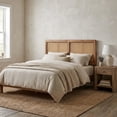thumbnail image 2 of Brown Ash Walnut Finished Wood Headboard, Synthetic Rattan Frame, Mid-Century, 2 of 3