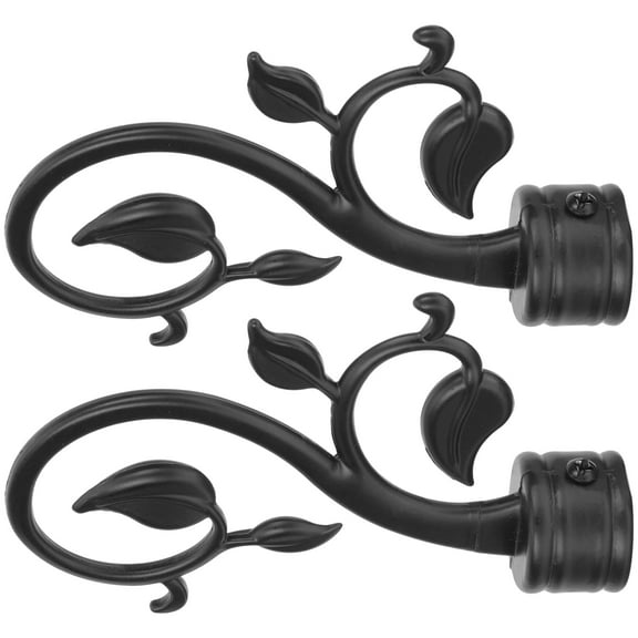 Homoyoyo 2-Pack Black Plastic Decorative Curtain Rod Finials Multi Leaf Shape Window Drapery Ends Home Decor