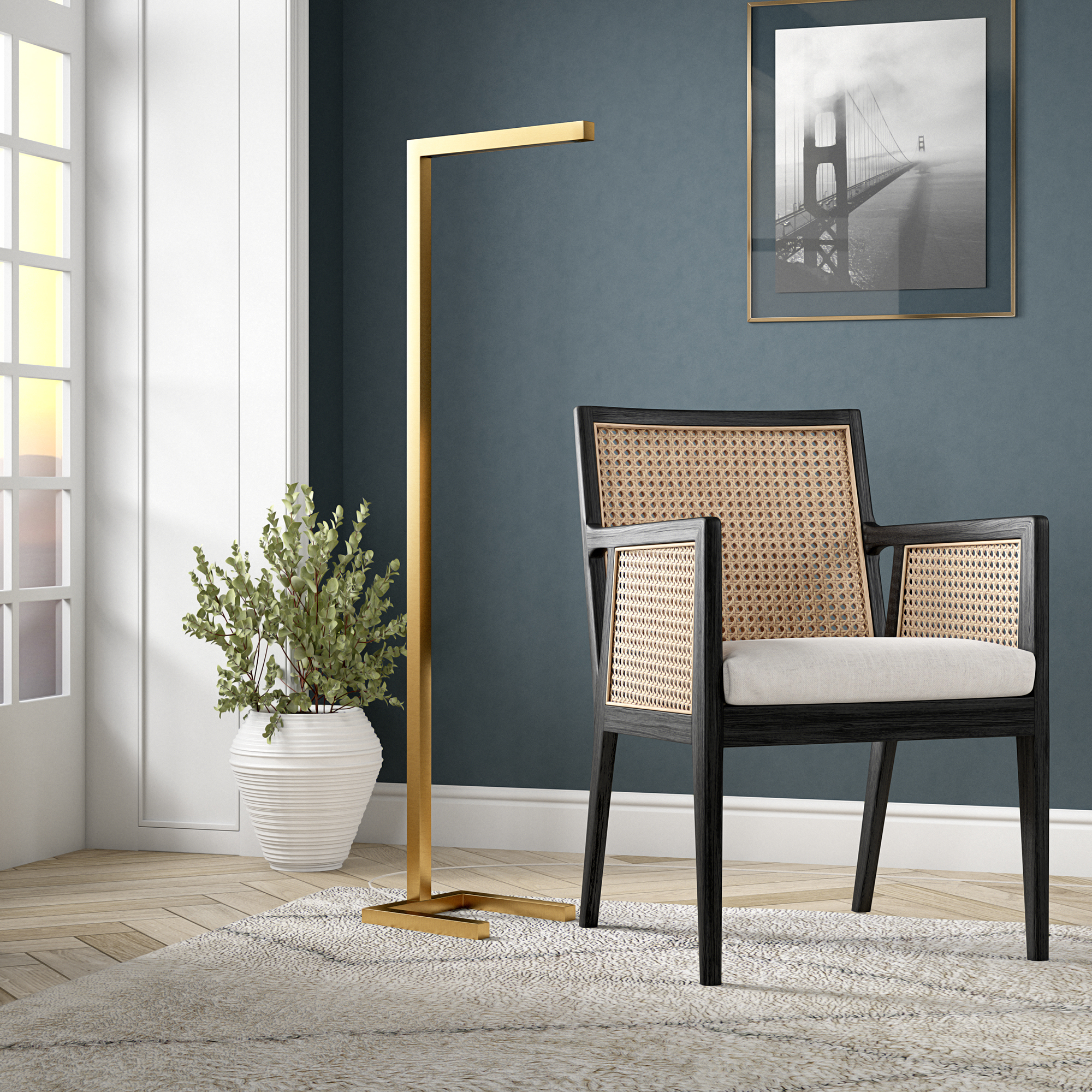 Evelyn&Zoe Malin 52" Modern Metal Floor Lamp with Brass Rectangle Metal Shade