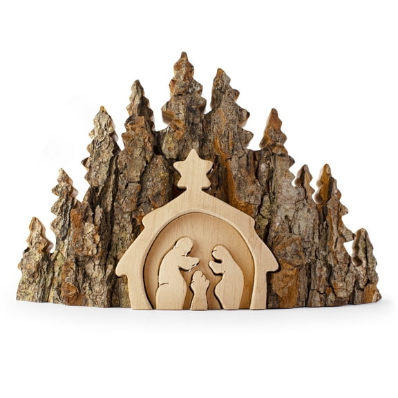 Wooden Nativity Set - Decorative Religious Figurines - Rustic Christian Decor & Ornament