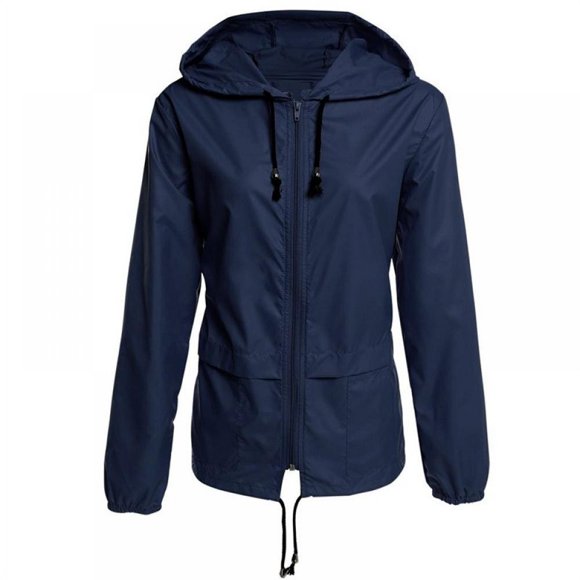 Women Spring Jacket Fashion Waterproof Jacket Insulated Coat Windbreaker Outdoor (Dark Blue)