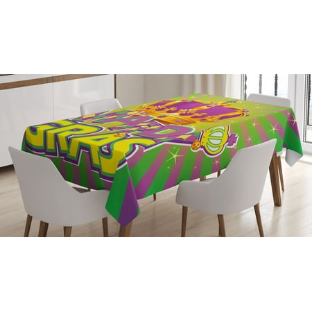 

Ambesonne Mardi Gras Tablecloth Rectangular Table Cover Antique Crown Retro 52 x70 Purple Orange Green