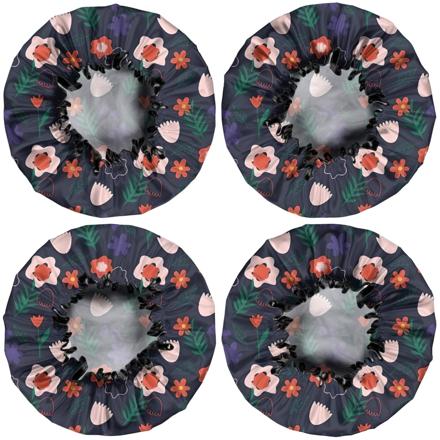 Shower Caps,Pioneer Flower Floral Print Pattern Waterproof Shower Cap for Women 4 Pieces,Double Reusable Hair Cover for Shower PEVA Elastic Stretch Hem