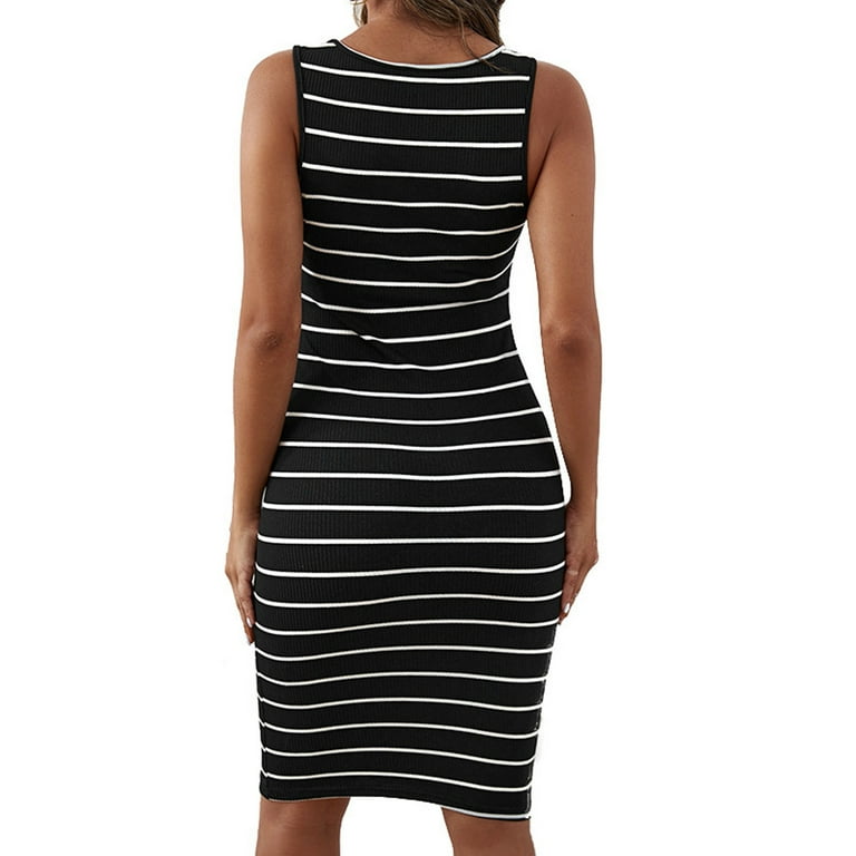 cute tight pregnancy dresses FAVIPT Cute Dresses for Pregnant Women Striped Elastic Tight Sleeveless  Crew Neck Maternity Dress Knee Length Pregnancy Dress Gray,L